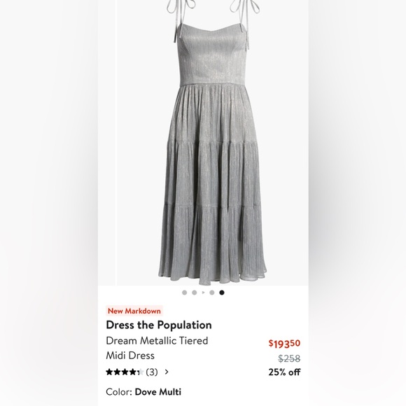 NWT Nordstrom Dress the Population Dream Metallic Tiered Midi Dress Size: Small - Picture 3 of 12